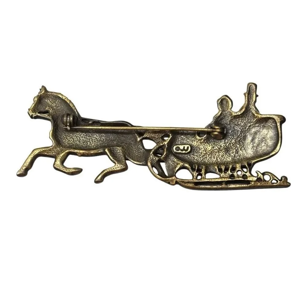 JJ Jonette Gold Tone Vintage Sleigh Ride Brooch